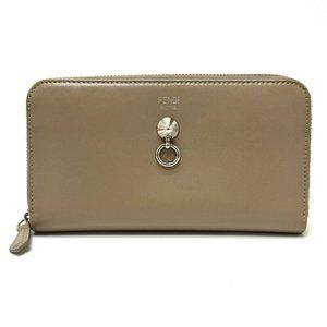 FENDI By the way Zip Around Long Wallet Leather Beige